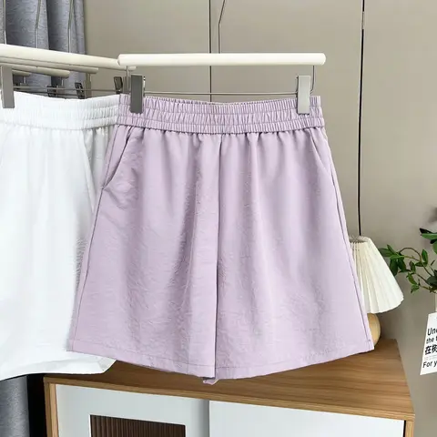 2025 летние женские шорты больших размеров, новые простые повседневные широкие шорты с эластичной резинкой на талии, 100 кг, 8618