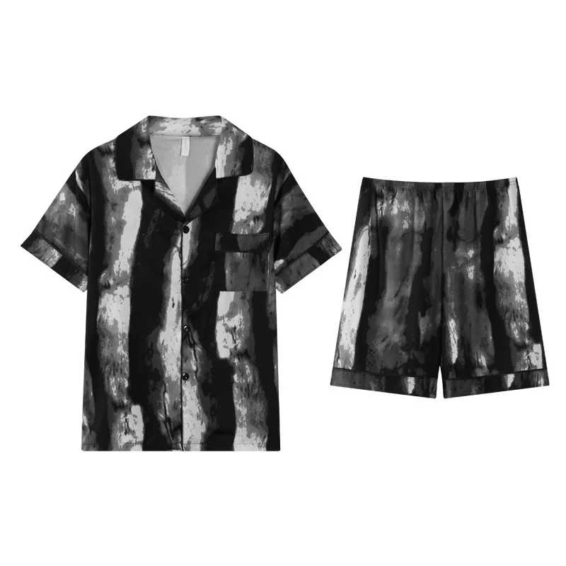 Пижама Мужская шелковая с коротким рукавом пижама из ледяного шелка старинная