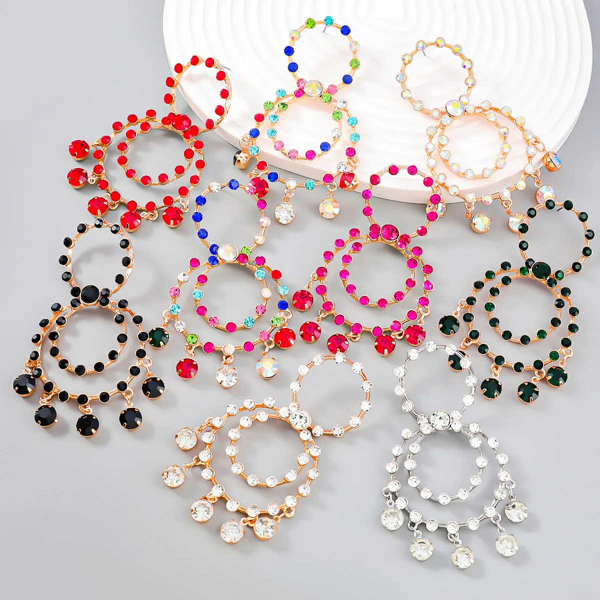 

Exaggerated Colorful Crystal Rhinestone Round Hoop Pendant Earrings for Women Luxury Statement Jewelry 2023 Trend Pendientes