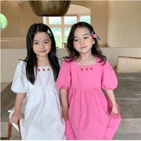 new arrived 2022 summer kids dress for girls cute children embroidery small flower square neck princess dress