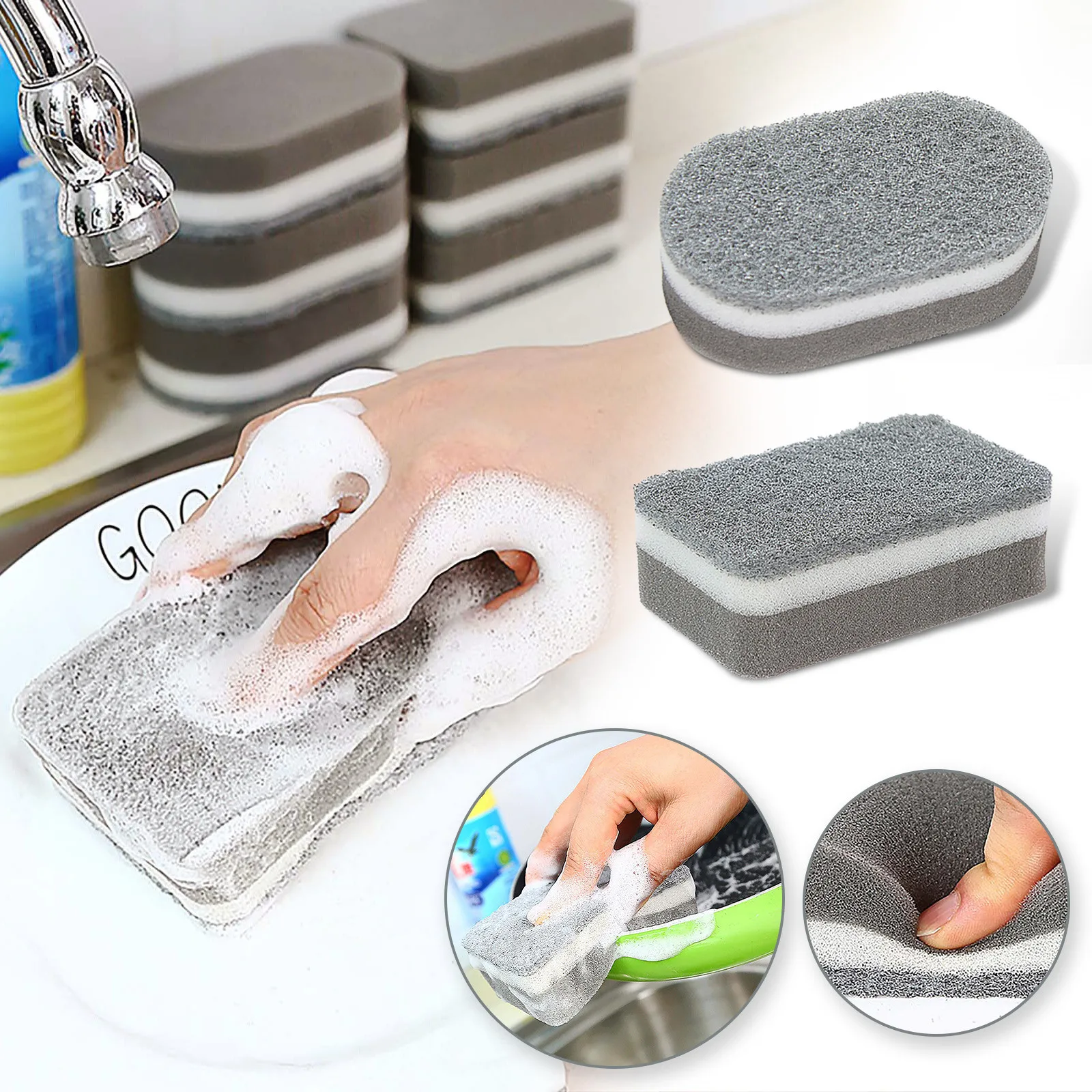 

1Pcs Scouring Pad Cleaning Cloth Double Sides Eraser Home Cleaner Cleaning Sponges Brush Pot For Kitchen Bathroom Tool Dropship