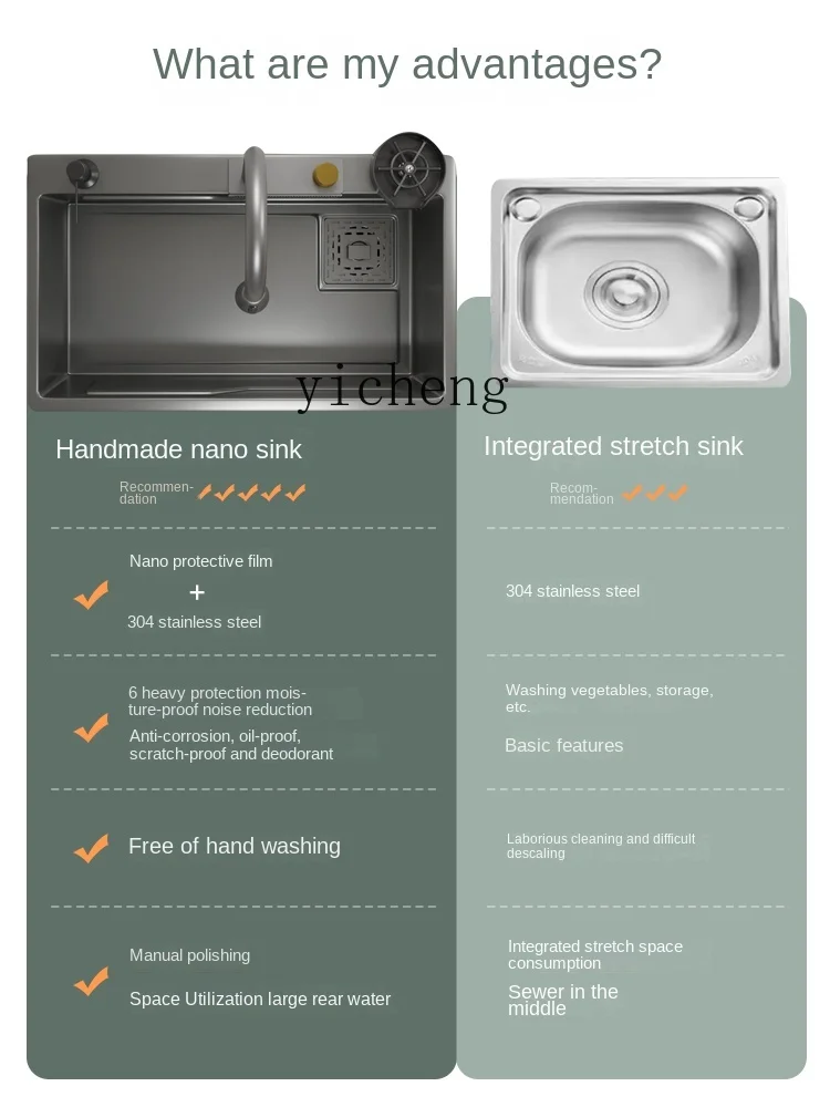 Большая одиночная раковина YY для кухни домашняя нано-столешница из нержавеющей