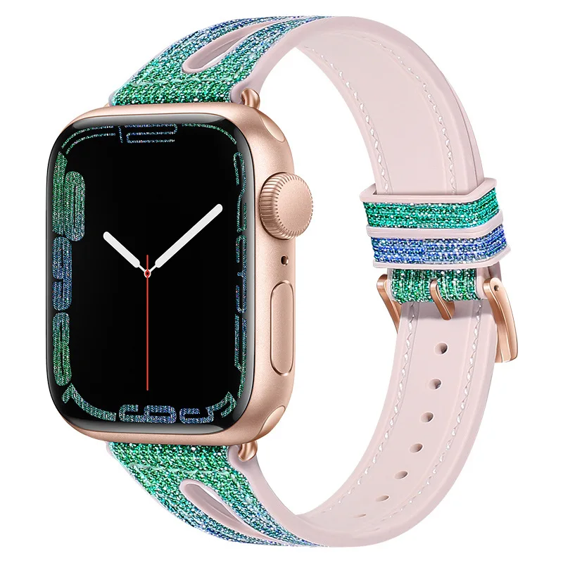 Slim Diamond Strap Apple Watch Series 7 8 41mm 45mm Colour Changing Silicone Strap for Iwatch 6 SE 5 3 44 40 42 38mm Band Correa