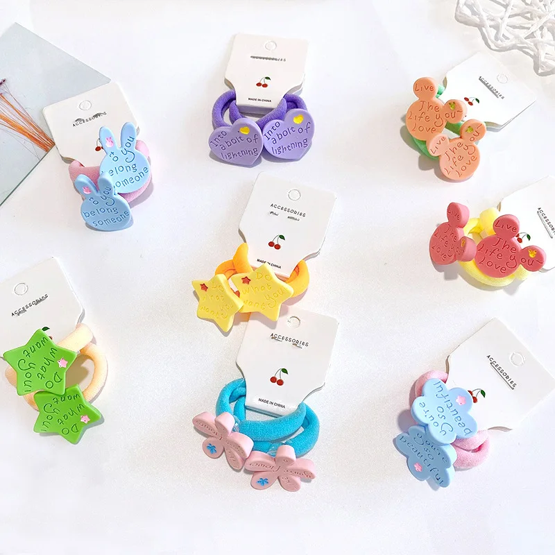 

2pcs Kids Kawaii Elastic Hair Bands Floral Heart Candy Color Hair Rope Hair Tie for Girls Headwear Kids Hair Accessories