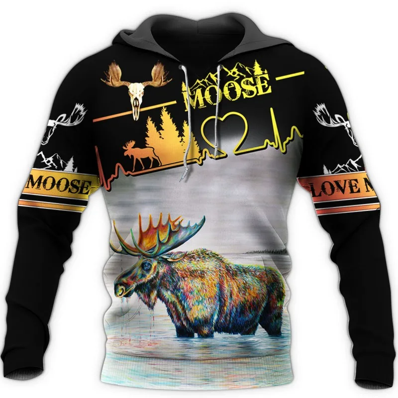 

Fashion and beautiful moose series 3D printing hoodie casual street zipper hoodie autumn and winter long sleeve sweatshirt 002