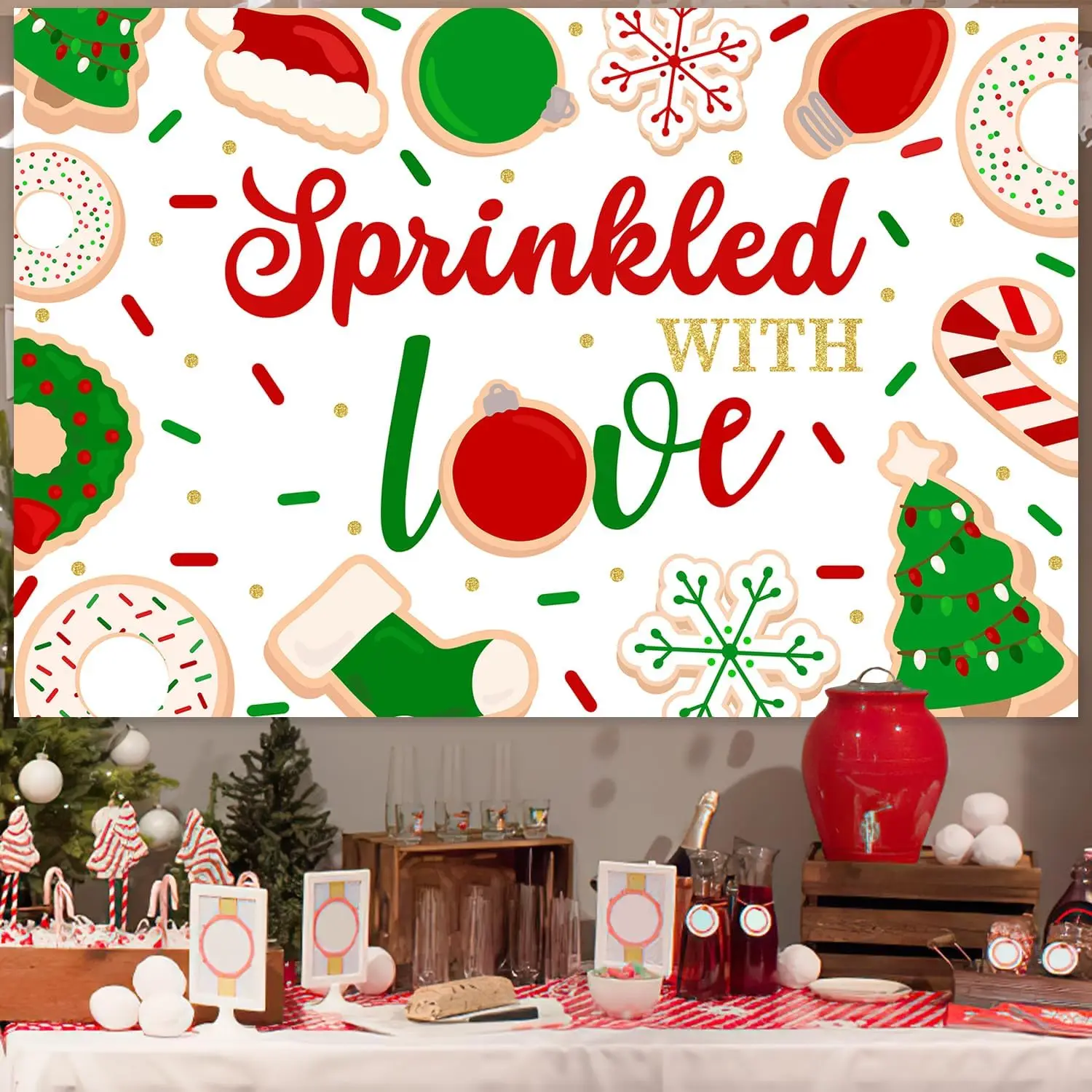 CHEEREVEAL 5x3 фута Рождественский пончик зеленые деревья шляпа снежинки фон декор