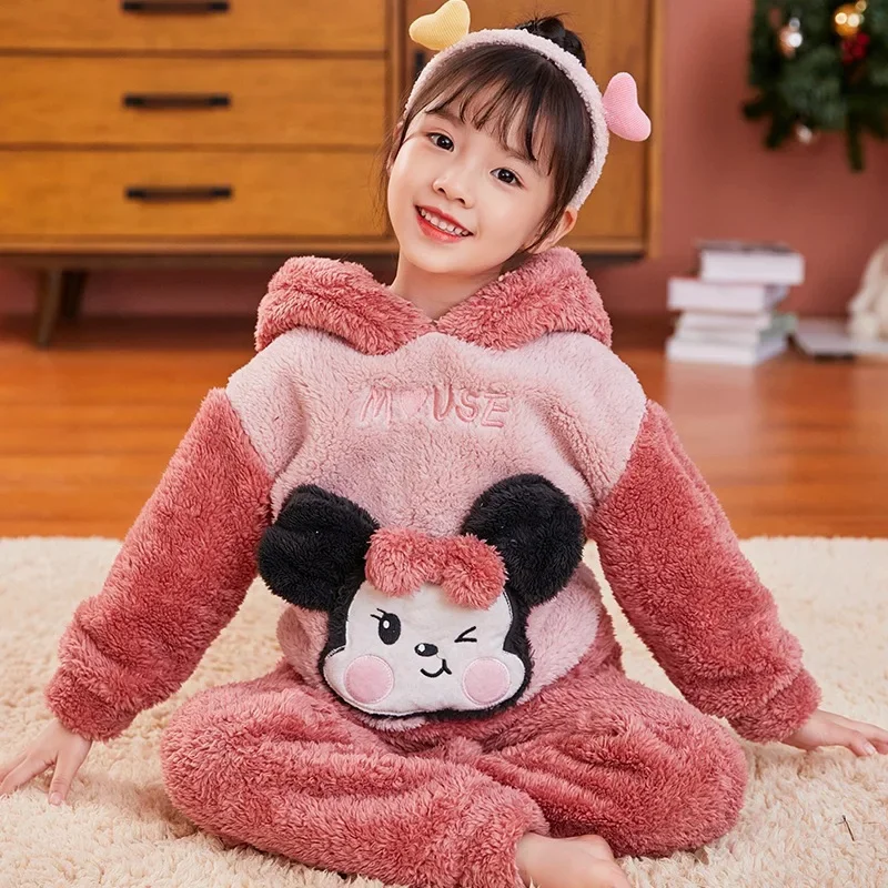 

Girls Pajamas Winter Coral Fleece Thickening Children's Flannel Clothing Children's Homewear Set