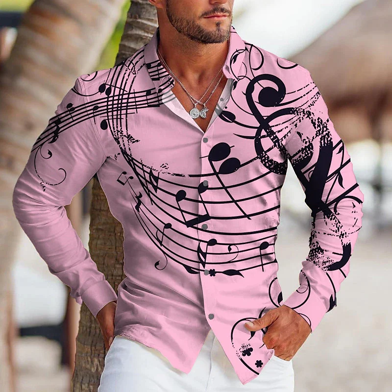 

Новинка 2023, Мужская креативная музыкальная модная Роскошная рубашка с высоким разрешением, воротником-стойкой, отложным воротником и длинными рукавами, дизайнерский дизайн, топ для музыкальных нот