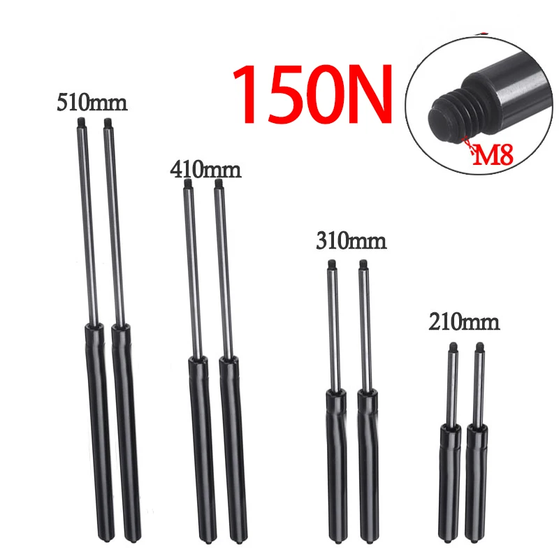 

2 шт. 210-510 мм 150N автомобильные газовые стойки, газовая пружина капота M8, опорный стержень, амортизационный подъемник для RV, кровати, окна, автобуса, фургонов