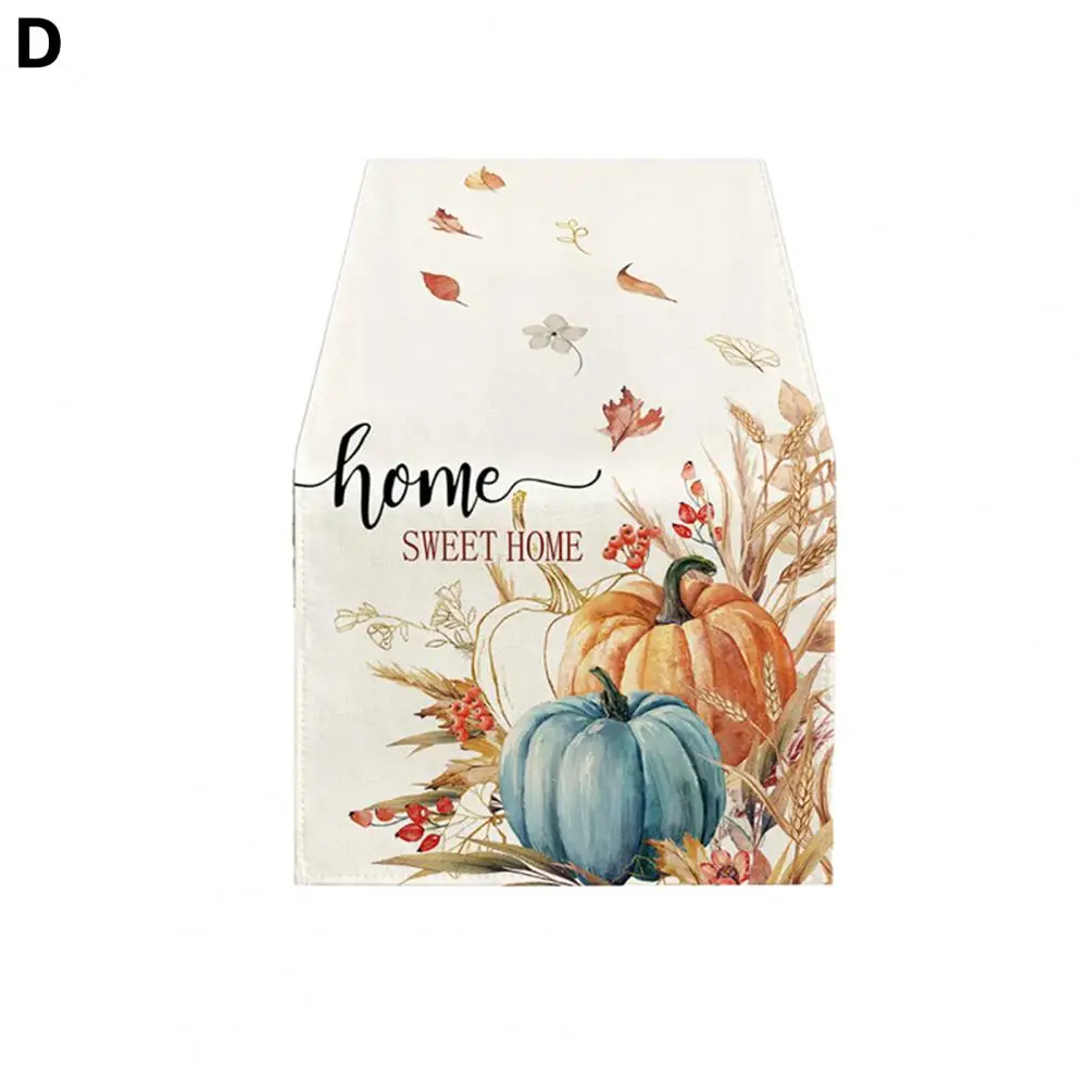 

Rectangle Table Runner Autumn-inspired Flax Table Runner with Pumpkin Print for Fall Harvest Festival Thanksgiving Day Decor