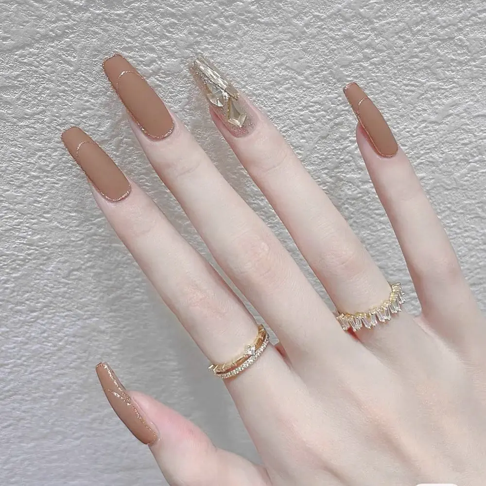 

Press On Nails Artificial Full Cover Manicure Tool Nail Tips Bow French Coffin False Nails Wearable Glitter Fake Nails
