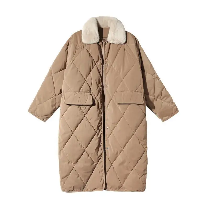 Autumn Winter XL Long Wool Collar Lingge Women Parkas Loose Korean Coats 2022 New Fashion Warm Thick Coats With Pockets Hot Sell