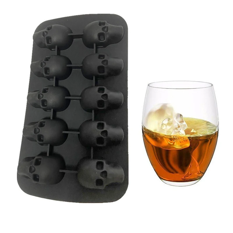 

New 10 cells 3D Skull Face Silicone Mold Ice Cube Maker Tray Chocolate Pastry Mould Ice Cream DIY Tool for Whiskey Wine Cocktail