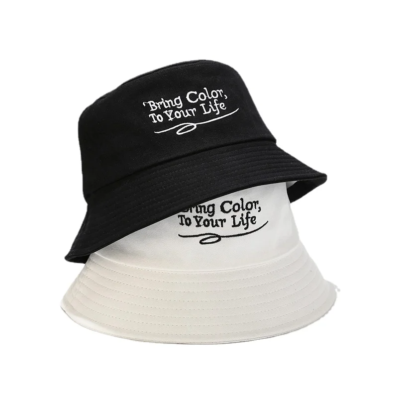 

Japanese Retro Letter Embroidery Bucket Hats Female Fashion Cotton Panama Casual Versatile Summer Sunshade Pot Fisherman Hat Men