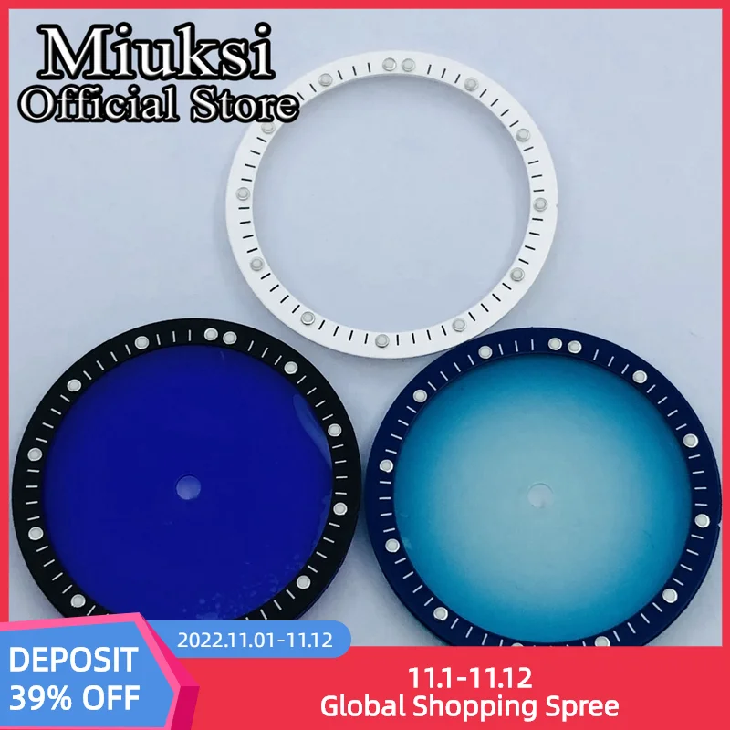 

Miuksi 28.5mm black blue white transparent dial plastic movement bezel fit NH35 NH36 NH38 NH39 NH70 NH72 movement