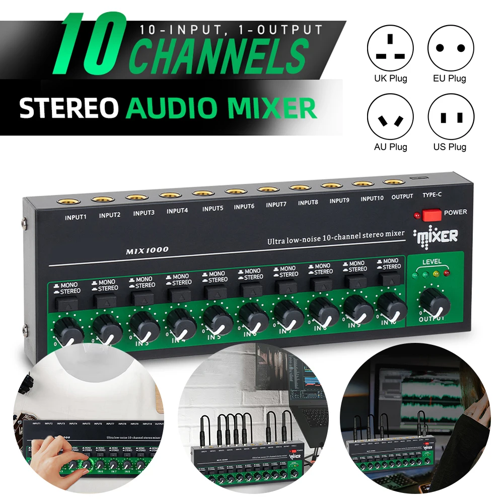 10-канальный Миниатюрный Стереозвуковой Микшер USB 5 В С Низким Уровнем Шума
