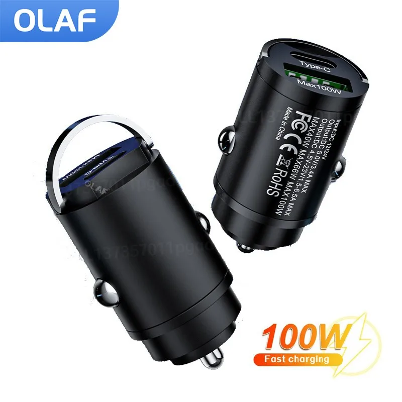 

OLAF Pull Ring 30/100W USB Car Charger Quick Charge 3.0 For iPhone 13 12 Xiaomi Samsung Huawei Fast Charging Car Phone Charger