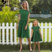 chivry new 2022 mom and me summer loose dress mother daughter o neck short sleeve all over dots casual dresses family matching