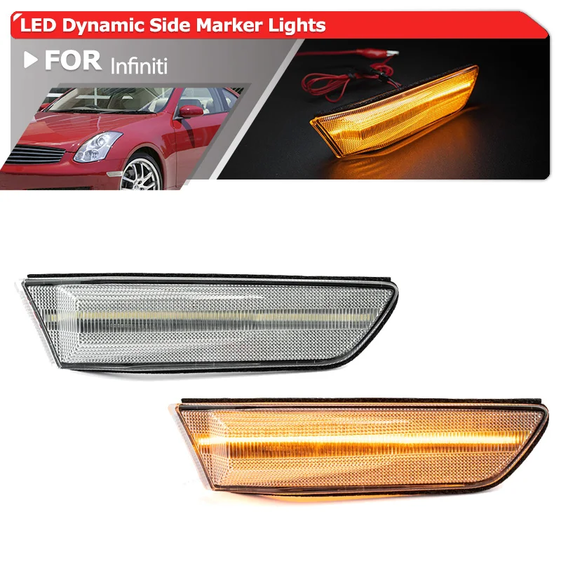 

For Infiniti G35 Coupe 2003 2004 2005 2006 2007 Dynamic Amber Led Side Marker Lights Indicator Turn Signal Lamps OEM:26185AM800