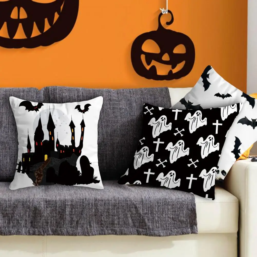 

Skeleton Pillowcase Spooky Halloween Pillow Covers Pumpkin Bat Ghost Patterns for Festive Home Party Decoration Ornaments Gifts