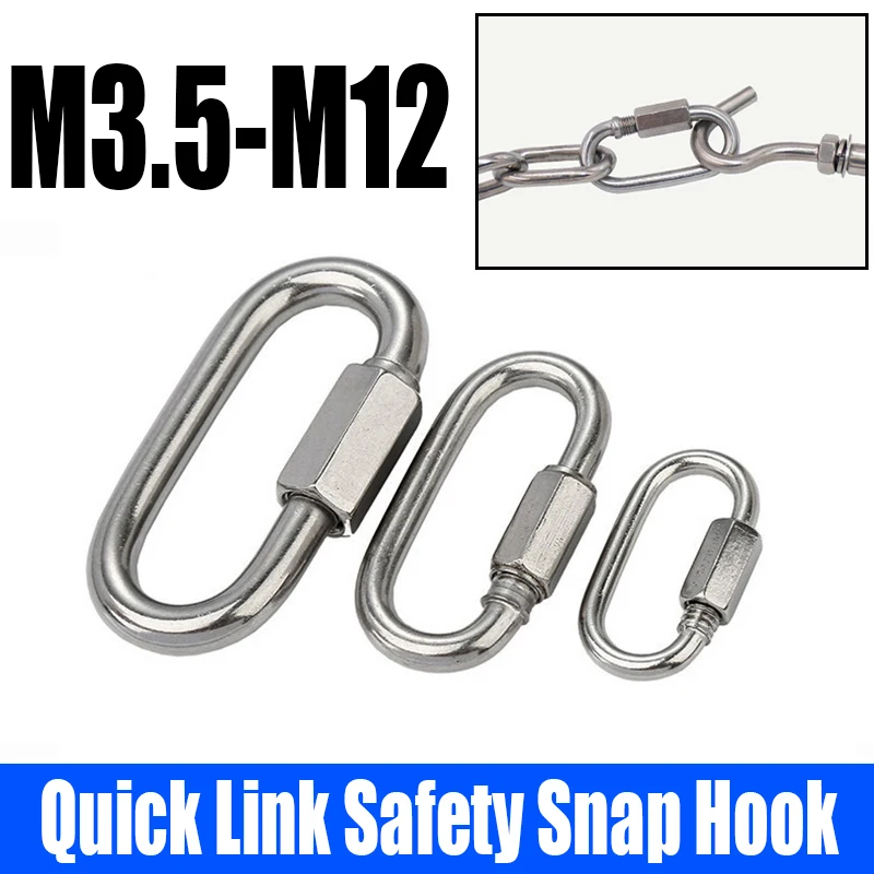

1PCS M3.5-M12 304 Stainless Steel Oval Quick Link Safety Snap Hook Climbing Carabiner Lock Buckle Chain Connecting Ring Hook