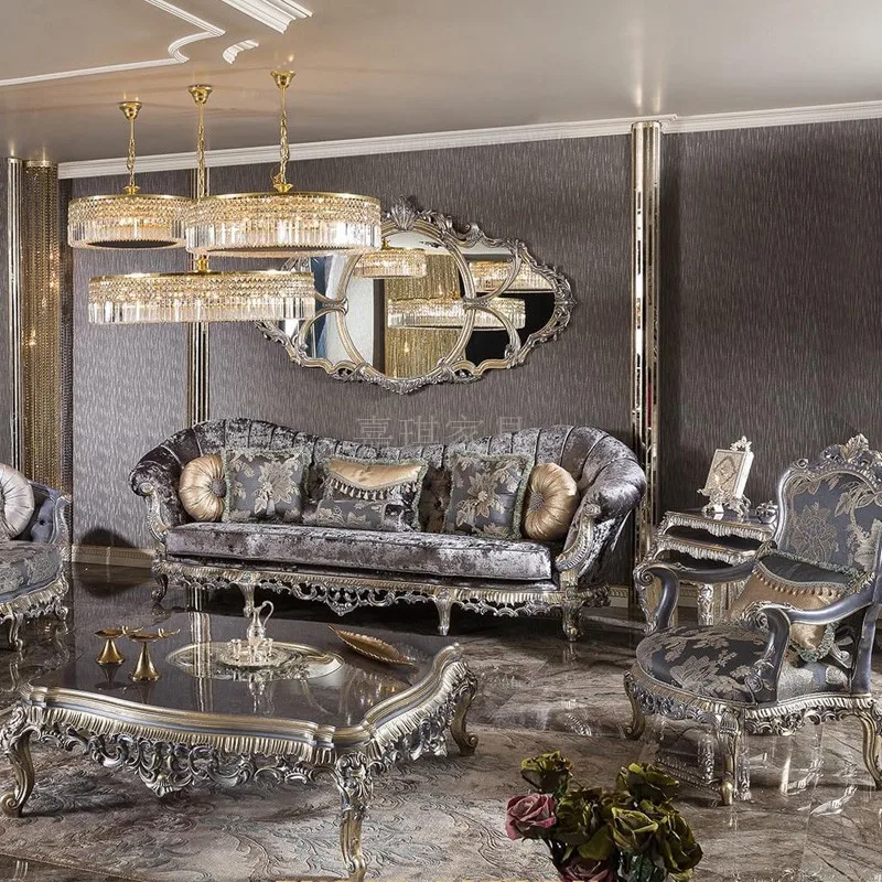 

Роскошный полностью деревянный диван в Европейском стиле, резной деревянный чайный столик, мебель для гостиной