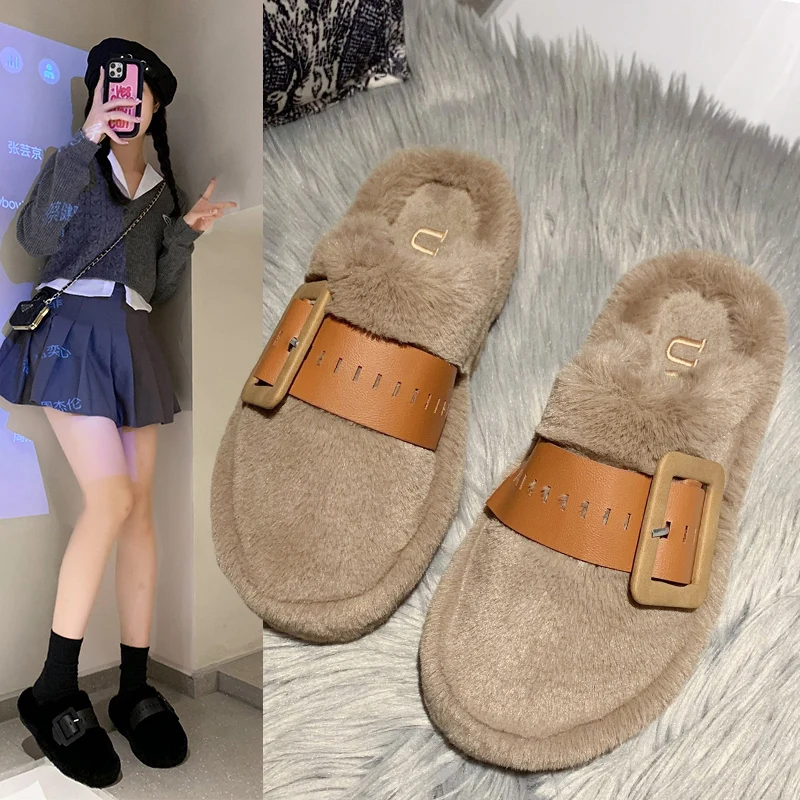 

Cotton Shoes Female Fashion Outdoor Warm Luxury Flats 2023 Winter Indoor House Slippers Zapatillas Mujer Casa Flat with Women