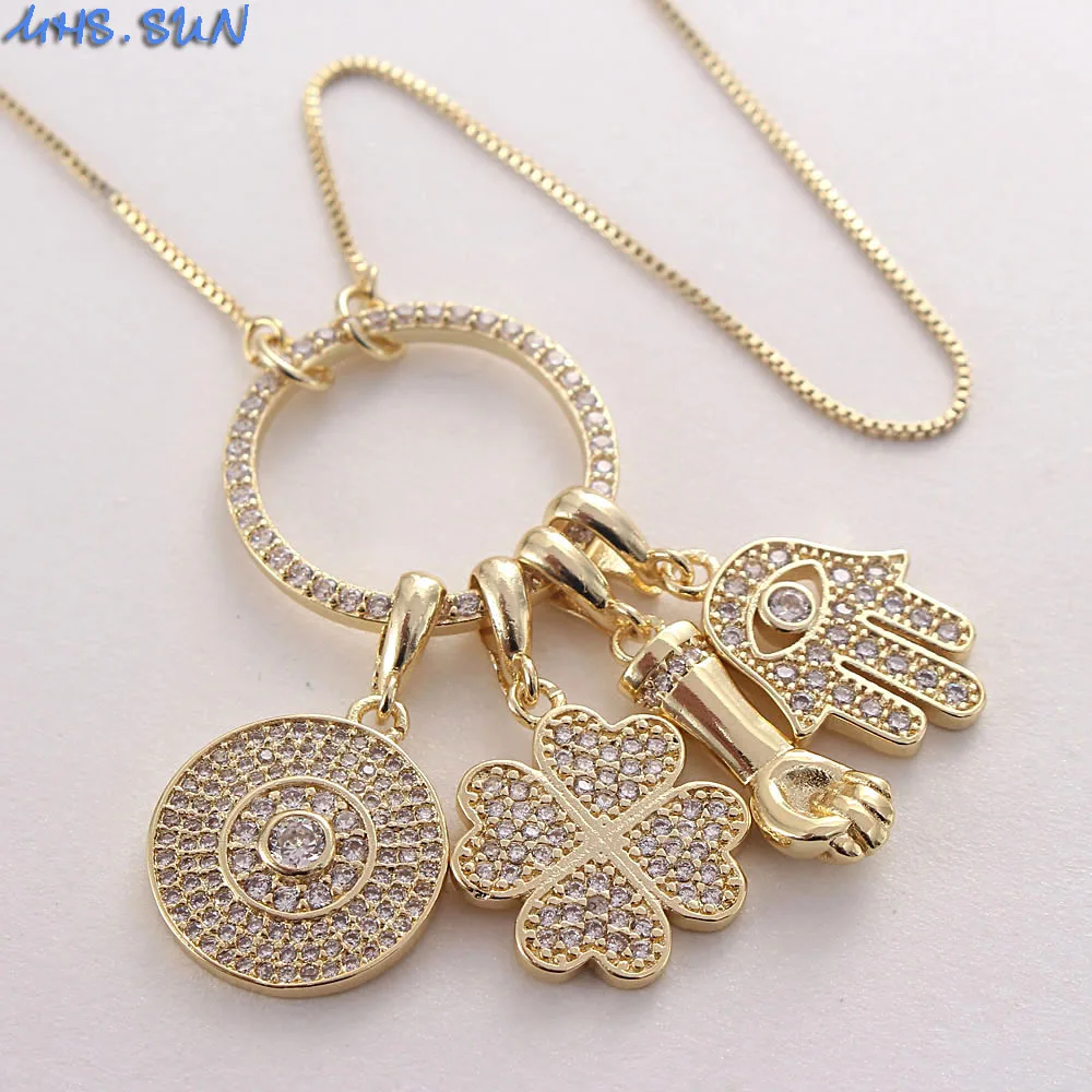 

SUNSLL New Design Gold Color Four-leaf Clover Necklace Cubic Zircon Pendant Chain Choker Exquisite Jewelry For Women Party Gifts