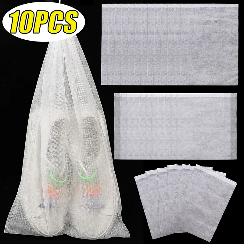 

1/10pcs Shoes Dust Covers Storage Bag Non-Woven Travel Portable Bag Dustproof Drawstring Clear Clothing Classified Hanging Bags