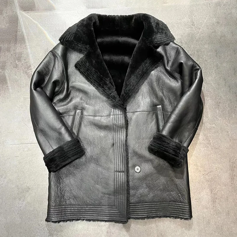 Women Real Leather Jackets Shearling Coats Solid Wool Fur Lining Luxury Warm Genuine Sheepskin Long Outwear 2022 New GT5082