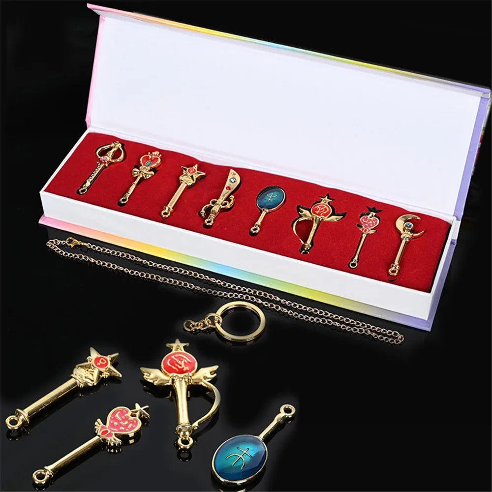 

8pcs/set Anime Sailor Moon Magic Wand Pendant Mercury Jupiter Venus Metal Figure Cosplay Toys
