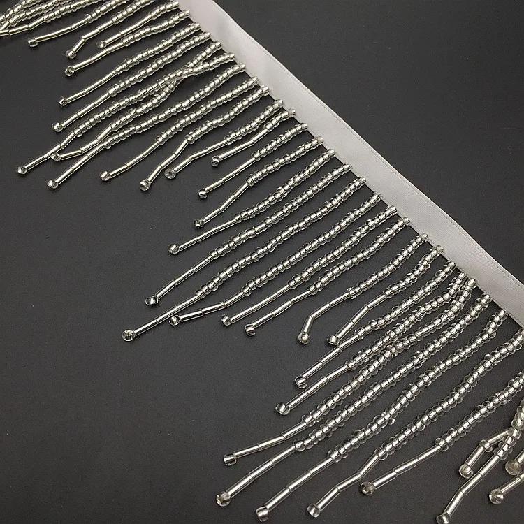 Лента из бисера ручной работы со стеклянными бусинами бахрома кружевная отделка