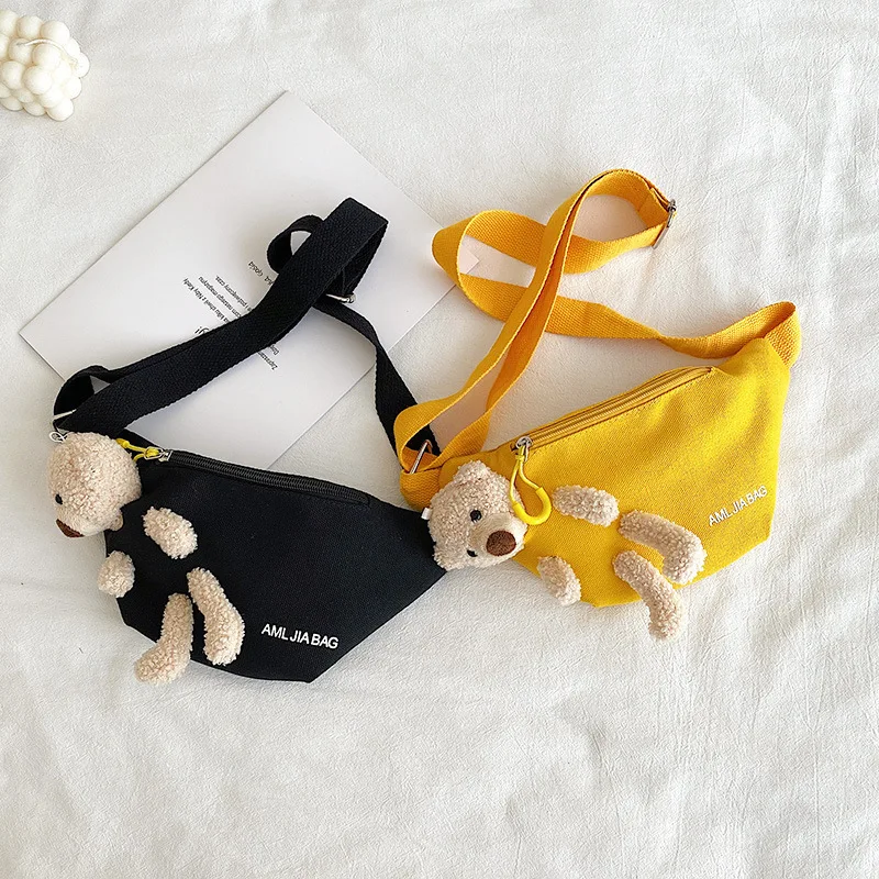 Cute Bear Women's Waist Bag High Quality Canvas Belt Bags Designer Crossbody Chest Bag Female Solid Fanny Pack Banana Hip Purse