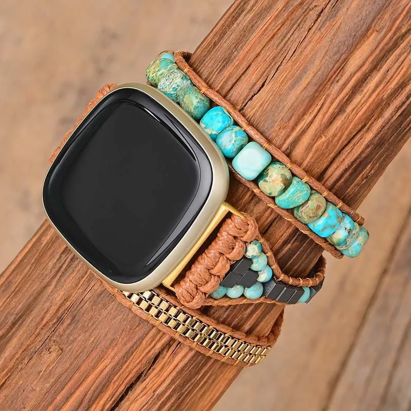 Natural Turquoise Beads Gemstone Bracelet Strap For Fitbit Versa 1 2 3 4 Band Watchband For Fitbit Versa Lite/Fitbit Sense Strap