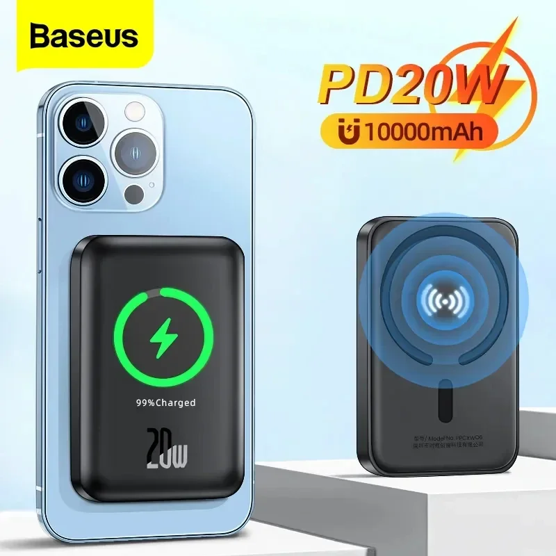 Фото Baseus 10000 мАч Power Bank Магнитное беспроводное зарядное устройство 6000 мАч Powerbank для iPhone 14 15 16 Pro Мини Портативный внешний аккумулятор №1