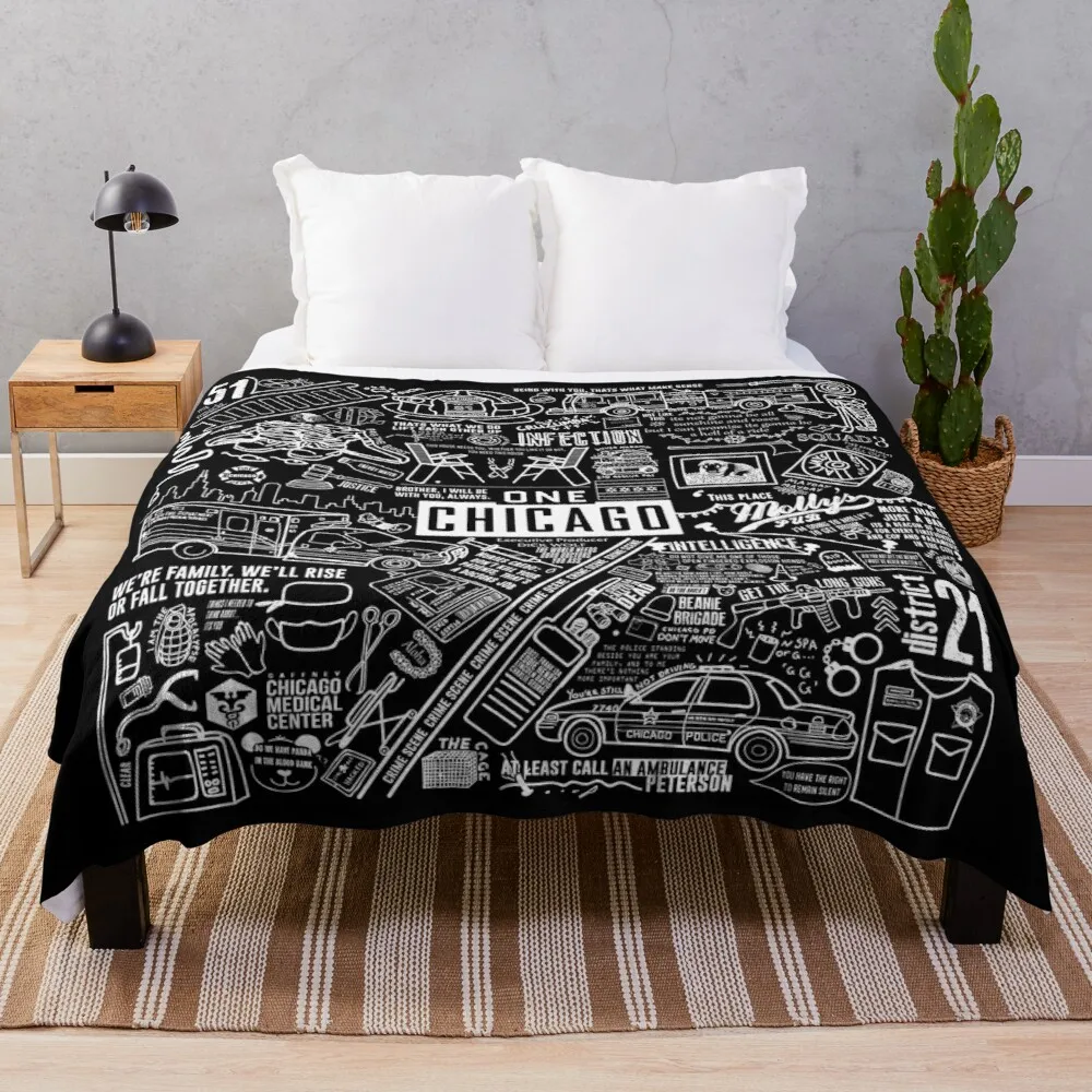 

ONE CHICAGO COLLAGE on black Throw Blanket fleece fabric hairy blankets