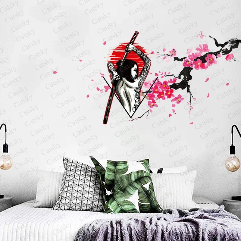 Наклейки на стену самурая Слива гейши для детской комнаты художественная
