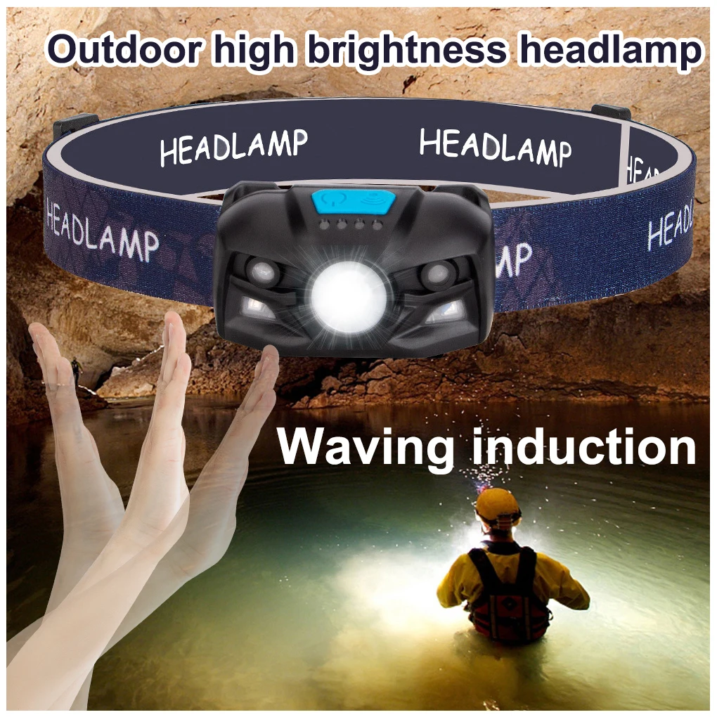 

Built-in Battery Flashlight USB Rechargeable Head Torch 5 Lighting Modes Head Light with Induction Headlamp COB LED Head Lamp