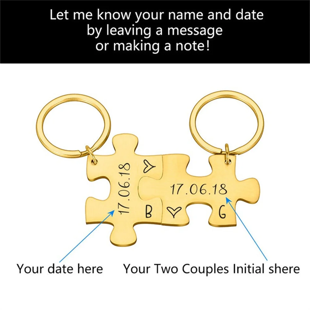Anniversary Keychain Gift for Boyfriend Girlfriend, Customized Your First Date Wedding Day, Couple Key Charm Set for Husband Wif