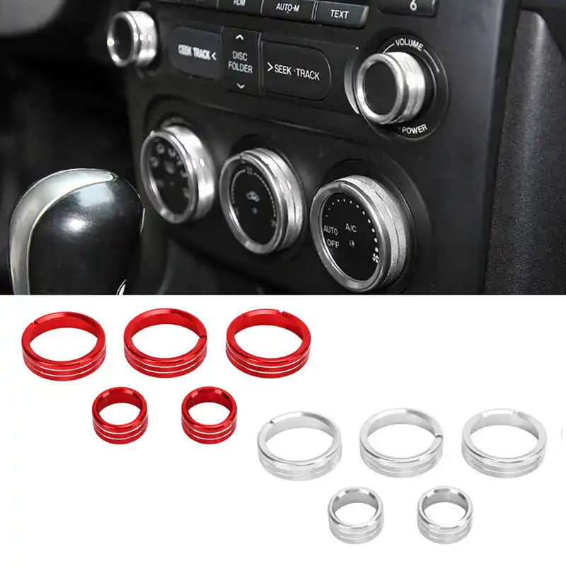 

5Pcs Car Air Conditioner Audio Switch Knob Cover Alloy Car Interior Covers Trim Replacement for Mazda MX‑5 2009‑2015