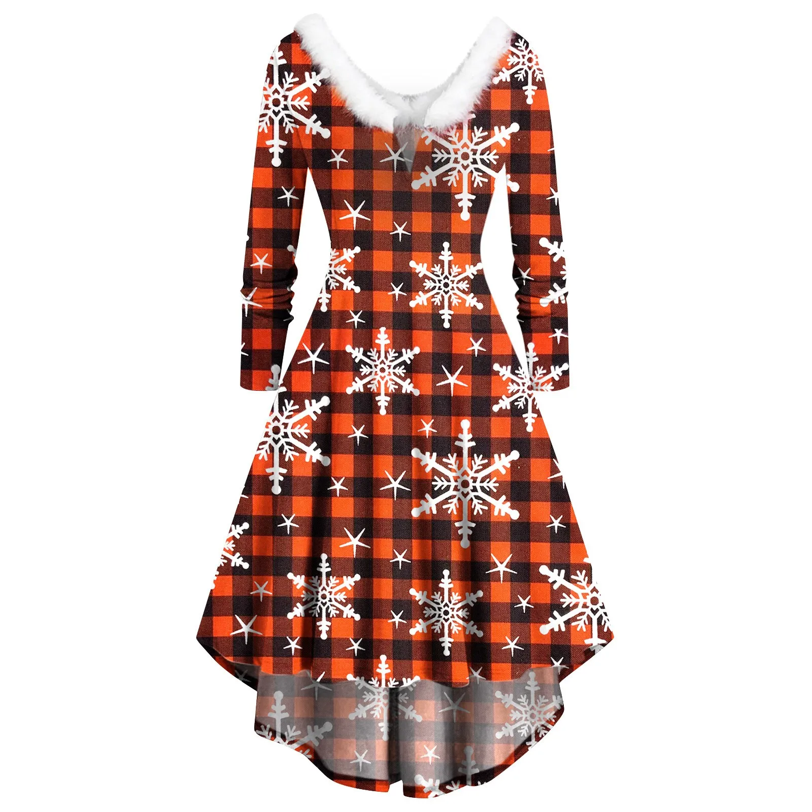 

Latest Design V Neck Red Dress Cartoon Print Long Sleeve Christmas Dress Women Women Casual Summer
