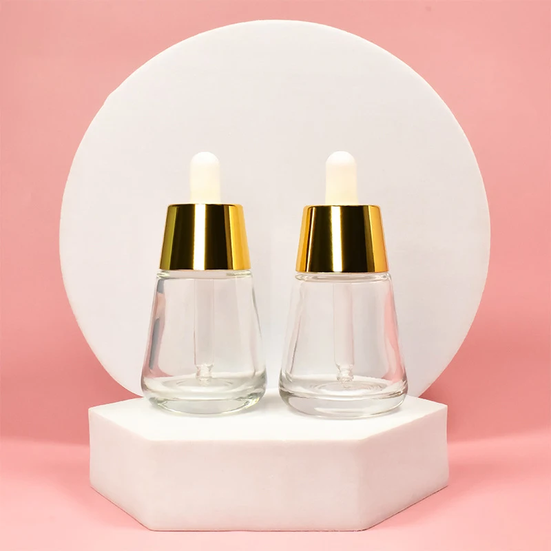 

15ml 30ml Dropper Bottle Glass Vials Essential Oil Bottles Golden Lid Subuliform Bottle Empty Cosmetic Packaging Container