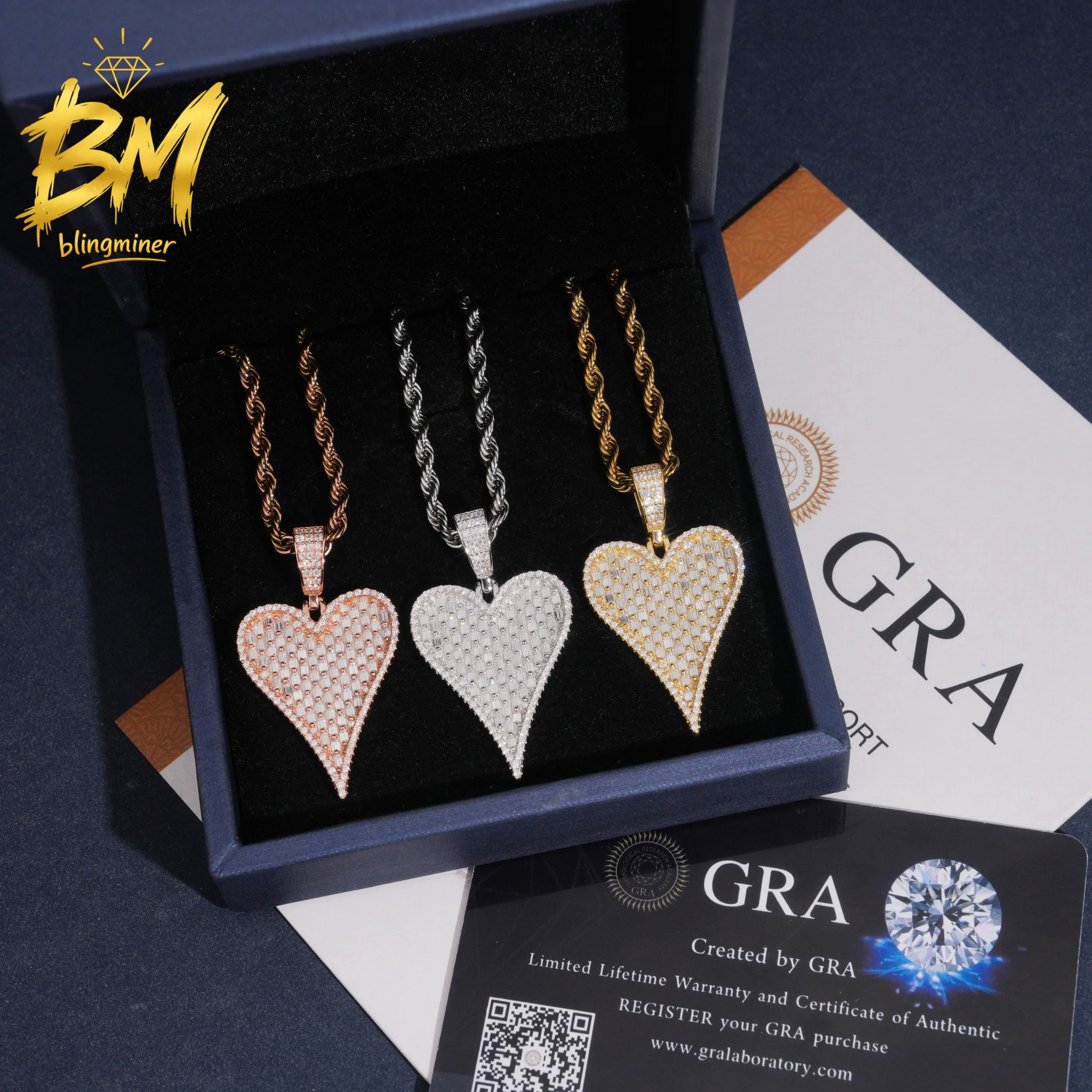 Фото Подвеска Blingminer Fine Heart S925 из серебра VVS с муассанитом для мужчин и женщин, ювелирные изделия, прошедшие проверку на алмазном тестере, бесплатная доставка №1