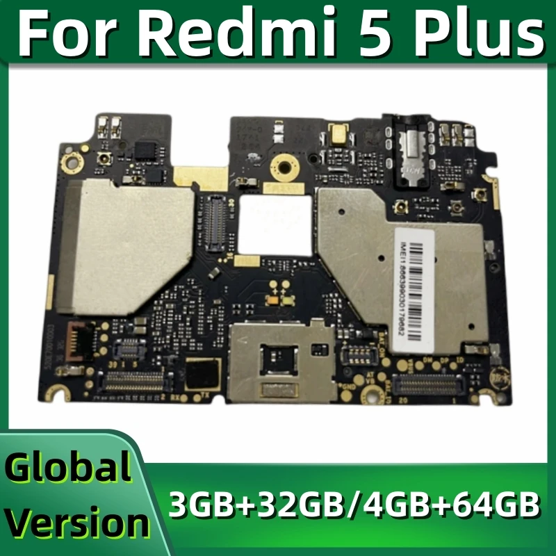 

Motherboard PCB Module for Xiaomi Redmi 5 Plus, Original Mainboard, 32GB, 64GB, Global ROM, Logic Board, Unlocked, Fully Tested