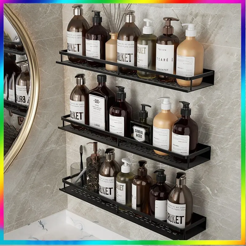 

30/40/50CM Black Aluminum Toilet Rack Wall-mounted Bathroom Shelves Punch-free Corner Shelf Shower Storage Rack Holder