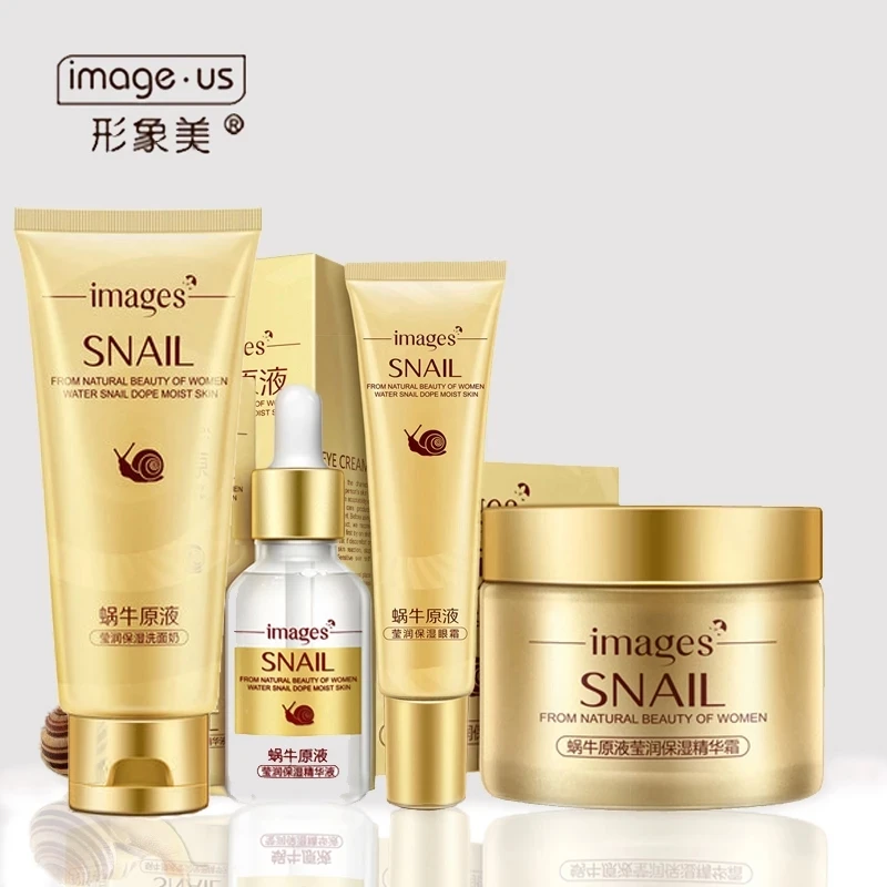 

4 Pcs Snail Face Skin Care Set Day Essence/ Eye Cream/ Anti Aging Repair Whitening Nursing Facial Set