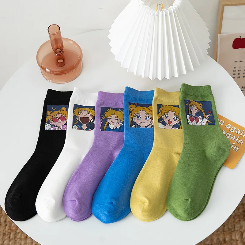 

Fashion Sailor Moon Women's Socks Happy Funny Kawaii Cartoon Cute Sweet Solid Color Print Cosplay Harajuku Lolita Stockings