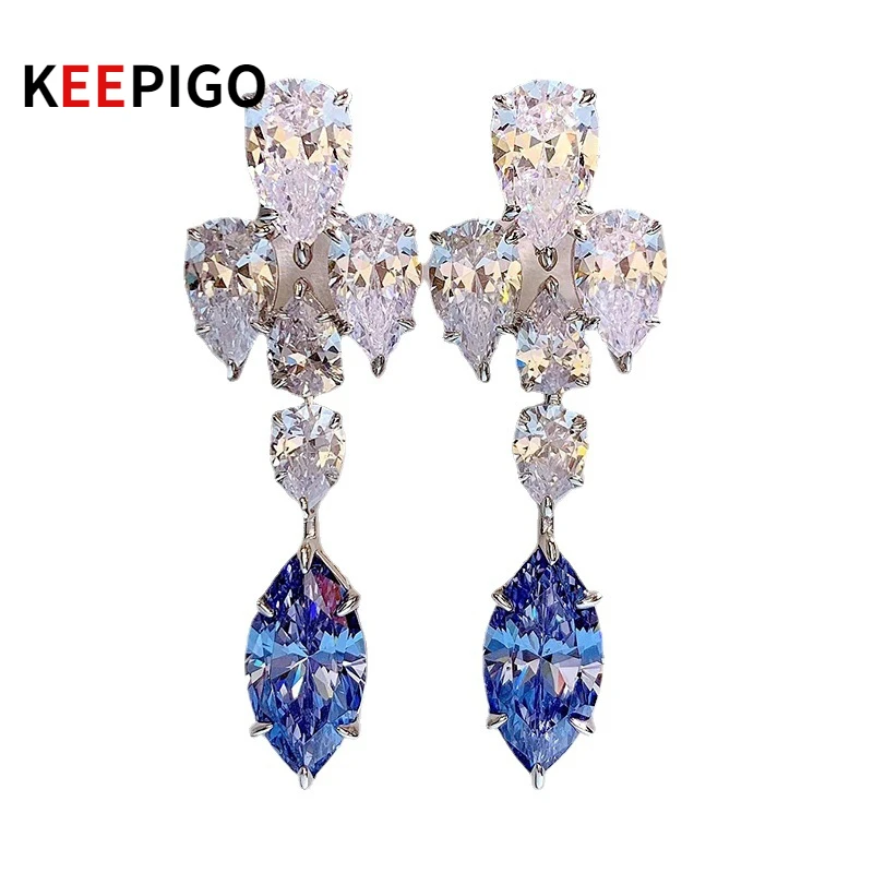 

Серьги-капельки KEEPIGO LuxuryS925 из серебра 925 пробы с синими и белыми бриллиантами, 8*16 мм