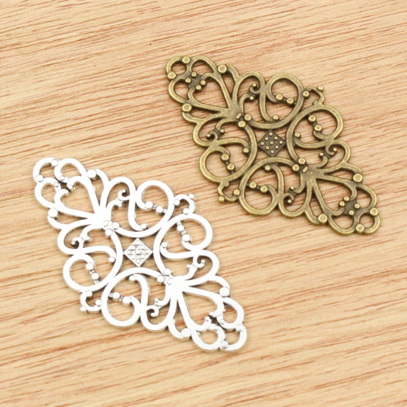 

10pcs 41x25mm Antique Bronze and Antique Silver Plated Flower Style Connector Handmade Charms Pendant:DIY for bracelet necklace