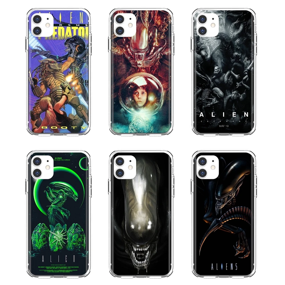 

For iPhone 10 11 12 13 Mini Pro 4S 5S SE 5C 6 6S 7 8 X XR XS Plus Max 2020 TPU Transparent Cover Xenomorph Aliens predator